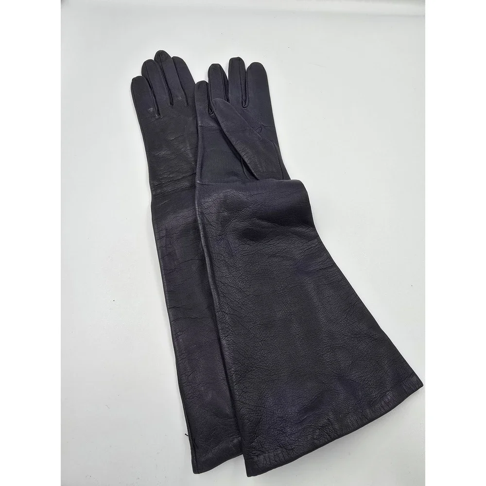 Vintage BENLUX Paris Women's Long Kid Leather Gloves Silk Lined Mid Length 6 3/4